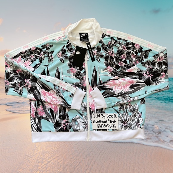 Nike Tops - NIKE FLORAL PRINT PATTERN WOMENS TRACK JACKET SIZE XL FULL ZIP BLUE BLACK PINK N